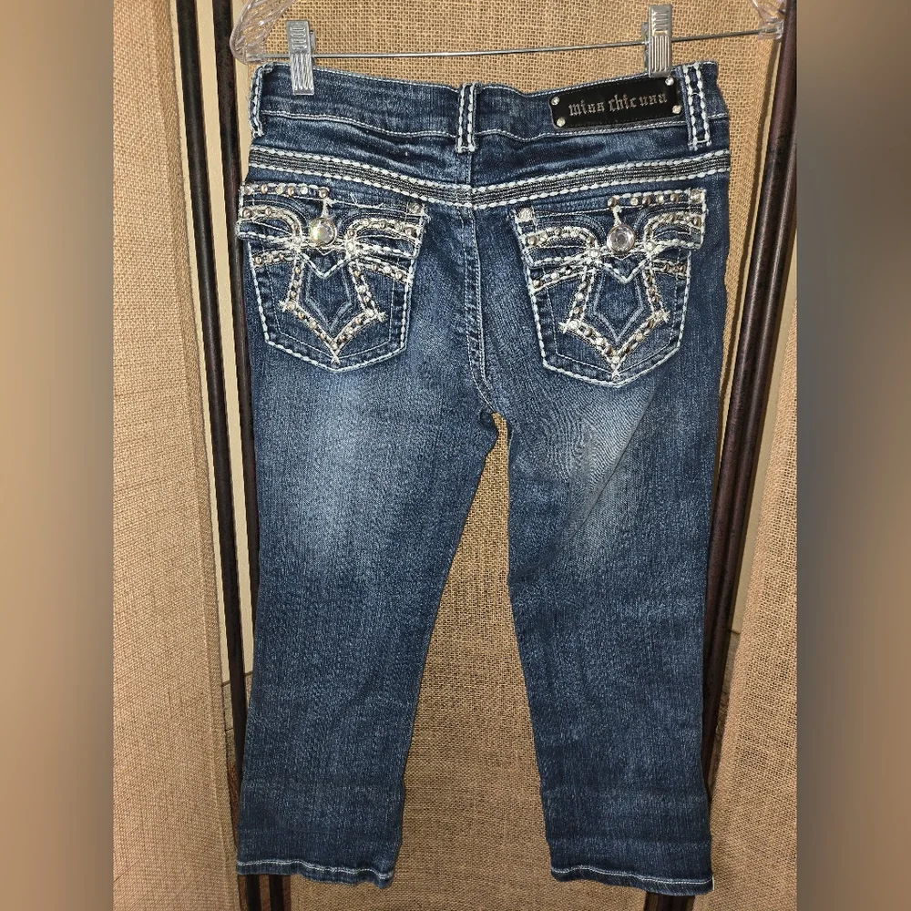 Women's Miss Chic Usa Stylish Blue Women's Jean Capris Bling Size 5 - Picture 11 of 16
